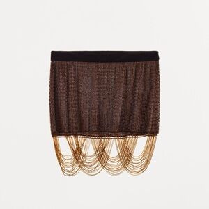 Zara Brown Beaded Fringe Mini Skirt
